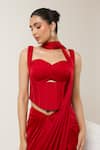 Buy_Libas Cafe by Nidhi & Ashish_Red Satin Sweetheart Neck Pre-draped Saree With Structured Corset Blouse _Online_at_Aza_Fashions