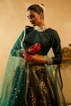 Libas Cafe by Nidhi & Ashish_Green Silk, Brocade, Taffeta, Net Zari, Woven Multi-pattern Banarasi Lehenga Set _Online_at_Aza_Fashions