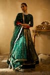 Shop_Libas Cafe by Nidhi & Ashish_Green Silk, Brocade, Taffeta, Net Zari, Woven Multi-pattern Banarasi Lehenga Set _at_Aza_Fashions