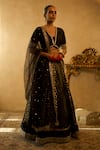 Buy_Libas Cafe by Nidhi & Ashish_Black Silk, Taffeta, Net Zari, Embroidery, Multi-pattern Banarasi Lehenga Set _at_Aza_Fashions