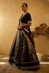 Shop_Libas Cafe by Nidhi & Ashish_Black Silk, Taffeta, Net Zari, Embroidery, Multi-pattern Banarasi Lehenga Set _at_Aza_Fashions