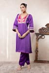 Buy_Libas Cafe by Nidhi & Ashish_Purple Organza, Satin Embroidery, Zari V-neck Choga Kurta And Salwar Set _at_Aza_Fashions