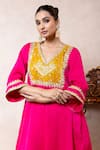 Buy_Libas Cafe by Nidhi & Ashish_Pink Organza, Satin Embroidery, Zari V-neck Machine Choga Kurta And Salwar Set _Online_at_Aza_Fashions