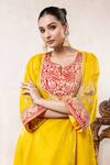 Libas Cafe by Nidhi & Ashish_Yellow Satin, Organza Embroidery, Metallic Thread Scoop Choga Kurta And Salwar Set _Online_at_Aza_Fashions