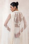 Shop_Libas Cafe by Nidhi & Ashish_Ivory Crepe Pearls, Beads, Embroidery High Neck, Hand Work Cape Saree Set _at_Aza_Fashions