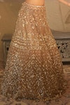 Libas Cafe by Nidhi & Ashish_Peach Net Zari, Sequins, Embroidery Square Neck Hand Lehenga Set _at_Aza_Fashions