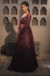 Buy_Libas Cafe by Nidhi & Ashish_Maroon Net Sequins, Embroidery Sweetheart Neck Hand Embellished Lehenga Set _Online_at_Aza_Fashions