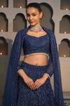 Libas Cafe by Nidhi & Ashish_Navy Net Embroidery, Sequins, Stones V-neck Hand Lehenga Set _Online_at_Aza_Fashions