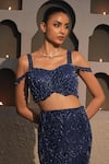 Libas Cafe by Nidhi & Ashish_Navy Net Embroidery, Sequins, Beads Sweetheart Fish Cut Lehenga And Blouse Set _Online_at_Aza_Fashions