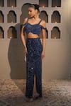 Shop_Libas Cafe by Nidhi & Ashish_Navy Net Embroidery, Sequins, Beads Sweetheart Fish Cut Lehenga And Blouse Set _Online_at_Aza_Fashions