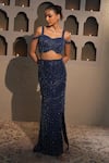 Shop_Libas Cafe by Nidhi & Ashish_Navy Net Embroidery, Sequins, Beads Sweetheart Fish Cut Lehenga And Blouse Set _at_Aza_Fashions