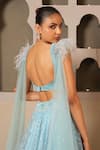 Shop_Libas Cafe by Nidhi & Ashish_Aqua Net, Lycra Sequins, Embroidery, Beads, Feathers Draped Blouse And Lehenga Set _at_Aza_Fashions