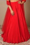 Buy_Libas Cafe by Nidhi & Ashish_Red Crepe, Net Embroidery, Cut Work Halter Neck Blouse And Solid Lehenga Set _Online_at_Aza_Fashions