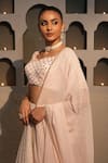 Libas Cafe by Nidhi & Ashish_Peach Georgette Embroidery, Sequins, Stones V-neck Lucknowi Floral Lehenga Set _Online_at_Aza_Fashions