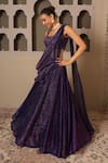 Buy_Libas Cafe by Nidhi & Ashish_Purple Lycra, Crepe Metallic Thread, Embroidery, Zari Shimmer Hand Lehenga Set _at_Aza_Fashions