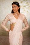 Shop_Libas Cafe by Nidhi & Ashish_Peach Crepe Sequins, Embroidery V-neck Draped Saree And Blouse _at_Aza_Fashions