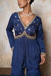 Buy_Libas Cafe by Nidhi & Ashish_Navy Crepe Embroidery, Sequins V-neck Hand Kurta And Gharara Set _Online_at_Aza_Fashions