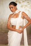 Buy_Libas Cafe by Nidhi & Ashish_Off White Crepe Embroidery, Pearls Sweetheart Neck, Hand Pre-draped Saree Set _Online_at_Aza_Fashions