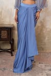 Buy_Libas Cafe by Nidhi & Ashish_Blue Satin, Net Embroidery, Beads, Sequins Hand Sheer Cape And Draped Dhoti Set _Online_at_Aza_Fashions
