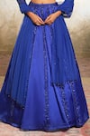 Libas Cafe by Nidhi & Ashish_Blue Organza Sequins, Beads, Pom-poms Panel Embroidered Beaded Lehenga Set _Online_at_Aza_Fashions