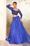 Shop_Libas Cafe by Nidhi & Ashish_Blue Organza Sequins, Beads, Pom-poms Panel Embroidered Beaded Lehenga Set _at_Aza_Fashions