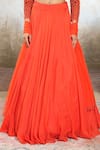 Libas Cafe by Nidhi & Ashish_Orange Crepe, Net Embroidery, Beads, Sequins Square Neck Hand And Lehenga Set _Online_at_Aza_Fashions