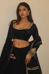 Shop_Libas Cafe by Nidhi & Ashish_Blue Velvet Zari, Embroidery, Beads, Sequins Square Neck And Katdana Lehenga Set _at_Aza_Fashions