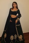 Buy_Libas Cafe by Nidhi & Ashish_Blue Velvet Zari, Embroidery, Beads, Sequins Square Neck And Katdana Lehenga Set _at_Aza_Fashions