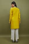 Shop_Sandhya Shah_Yellow Chanderi Embroidery Collared Pleated Shirt Tunic With Pant _at_Aza_Fashions