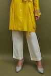 Sandhya Shah_Yellow Chanderi Embroidery Collared Pleated Shirt Tunic With Pant _Online_at_Aza_Fashions