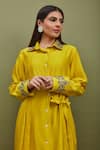 Buy_Sandhya Shah_Yellow Chanderi Embroidery Collared Pleated Shirt Tunic With Pant _Online_at_Aza_Fashions