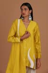 Sandhya Shah_Yellow Chanderi Ruffles V-neck The Rising Sun Tunic With Pant _Online_at_Aza_Fashions
