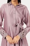 Buy_Sandhya Shah_Lilac Chanderi Embroidery Collared Flame Shirt Tunic And Pant Set _Online_at_Aza_Fashions