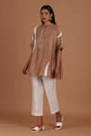 Buy_Sandhya Shah_Brown Chanderi Embroidery Mandarin Collar Hazel Delight Top With Pant _Online_at_Aza_Fashions