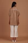 Shop_Sandhya Shah_Brown Chanderi Embroidery Mandarin Collar Hazel Delight Top With Pant _at_Aza_Fashions
