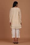 Shop_Sandhya Shah_Cream Chanderi Embroidery, Ruffles V-neck Latte Top With Pant _at_Aza_Fashions