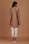Shop_Sandhya Shah_Brown Chanderi Embroidery, Mirrors Mandarin Collar Coffee Cream Tunic With Pant _at_Aza_Fashions