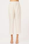 Sandhya Shah_Beige Chanderi Zari, Embroidery Collared Pleated Tunic With Pant _Online_at_Aza_Fashions