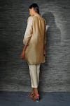 Shop_Sandhya Shah_Beige Chanderi Mirrors Mandarin Collar Leather Work Tunic With Pant _at_Aza_Fashions