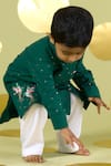 Vivedkids_Green Cotton Mirrors, Embroidery Bird Kurta And Pant Set _Online_at_Aza_Fashions