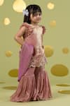 Vivedkids_Pink Tissue Embroidery, Sequins Kairi Hand Work Kurta Sharara Set _Online_at_Aza_Fashions