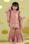 Buy_Vivedkids_Pink Tissue Embroidery, Sequins Kairi Hand Work Kurta Sharara Set _at_Aza_Fashions