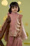 Shop_Vivedkids_Pink Tissue Embroidery, Sequins Kairi Hand Work Kurta Sharara Set _Online_at_Aza_Fashions