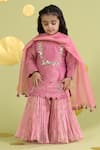 Buy_Vivedkids_Pink Tissue Mirrors, Embroidery, Tassels Bird Kurta Sharara Set _at_Aza_Fashions