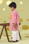 Shop_Vivedkids_Pink Cotton Embroidery, Beads, Metallic Handwork Neckline Kurta And Pant Set _at_Aza_Fashions