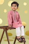Vivedkids_Pink Cotton Embroidery, Beads, Metallic Handwork Neckline Kurta And Pant Set _at_Aza_Fashions
