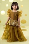 Buy_Vivedkids_Yellow Tissue Gota Patti, Fabric Flowers, Lace Kurta And Sharara Set _at_Aza_Fashions