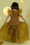 Shop_Vivedkids_Yellow Tissue Gota Patti, Fabric Flowers, Lace Kurta And Sharara Set _at_Aza_Fashions