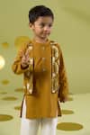 Shop_Vivedkids_Yellow Cotton Gota Patti Bundi Kurta Set _at_Aza_Fashions