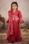 Shop_Vivedkids_Red Tissue Embroidery, Gota Patti Cherry Pleated Lehenga Set _Online_at_Aza_Fashions
